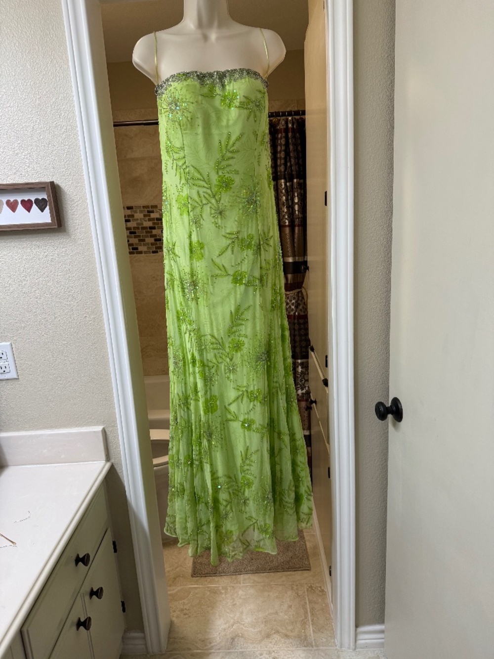 Strapless beaded evening gown